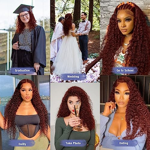 Reddish Brown Lace Front Wigs Human Hair 13x4 Reddish Brown Deep Wave Lace Front Wigs Human Hair for Women Reddish brown Curly Human Hair Wigs Pre Plucked With Baby Hair 180% Density 24inch - Image 6