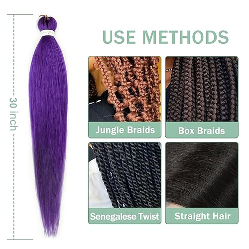 Purple Braiding Hair Pre stretched 30 Inch 3 Packs Pre-stretched Braiding Hair EZ Braid Yaki Texture Synthetic Hair Extensions for Crochet Box Braids - Image 4
