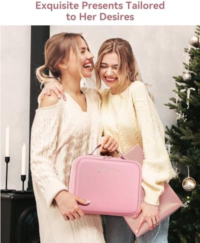 JUSRON Travel Makeup Bag With LED Mirror, Train Case with Light up Mirror, Portable Makeup Artist Organizer Bag with Adjustable Dividers, Makeup Brush Holder Storage (Pink, Large) - Image 7