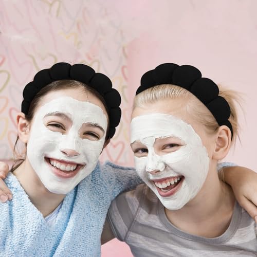 WHAVEL 3 Pack Spa Headband Skincare Headbands, Makeup Headband Sponge Terry Cloth Headbands Face Wash Headband Puffy Hair Band for Washing Face Women Girls (Black) - Image 2