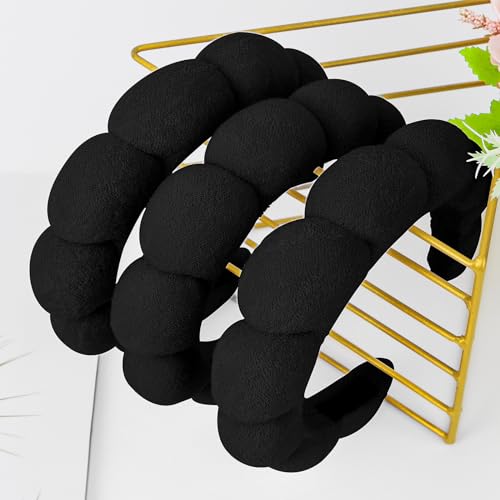 WHAVEL 3 Pack Spa Headband Skincare Headbands, Makeup Headband Sponge Terry Cloth Headbands Face Wash Headband Puffy Hair Band for Washing Face Women Girls (Black) - Image 6