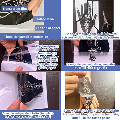 11 Sheets total 84 Tattoo Patterns, 6 Pcs 3 Color (Brown Black Maroon) Temporary Tattoo Kit, Tattoo Stencils Kit - Image 5