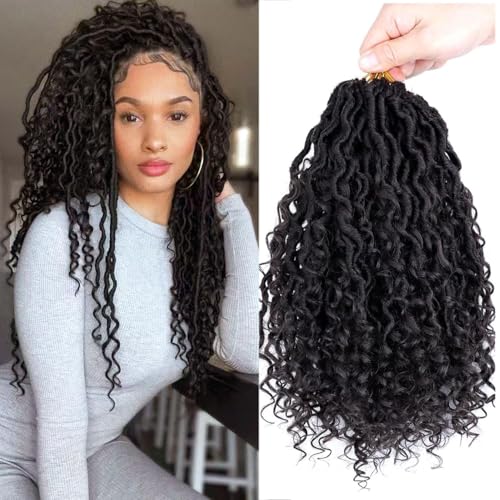 LMZIM 12 inch Goddess Locs Crochet Hair 8 Packs Faux Locs Crochet Hair for Black Women Pre Looped River Locs Crochet Hair with Curly Ends #4 - Image 8