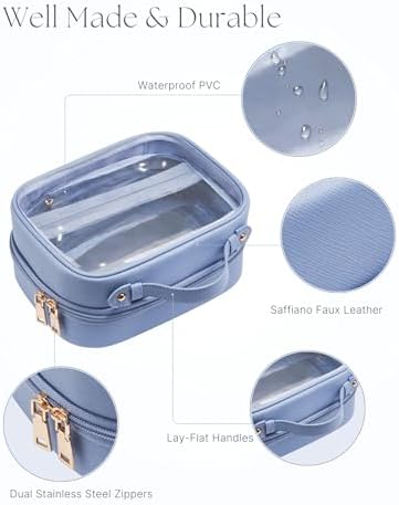 Clear Cosmetic Bag Double Layer Travel Toiletry Bag Clear Makeup Bag Case with 4 Compartments, Transparent Travel Bag for Toiletries, TSA Approved Toiletry Case for Women (Blue) - Image 6