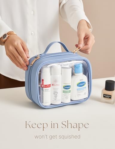 Clear Cosmetic Bag Double Layer Travel Toiletry Bag Clear Makeup Bag Case with 4 Compartments, Transparent Travel Bag for Toiletries, TSA Approved Toiletry Case for Women (Blue) - Image 7