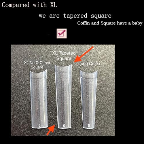 XL Tapered Square Nail Tips No C Curve,500Pcs Clear Medium Half Cover Long Coffin Shaped for Professional Manicure Salon and Home DIY - Image 2