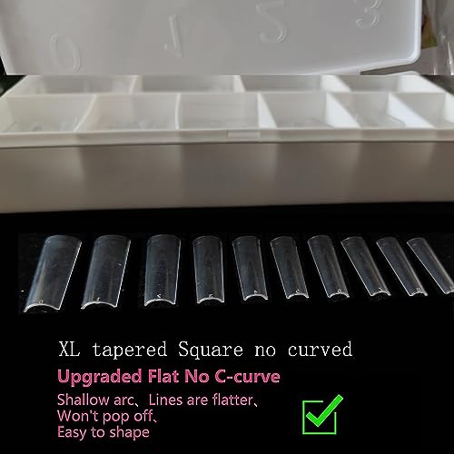 XL Tapered Square Nail Tips No C Curve,500Pcs Clear Medium Half Cover Long Coffin Shaped for Professional Manicure Salon and Home DIY - Image 5