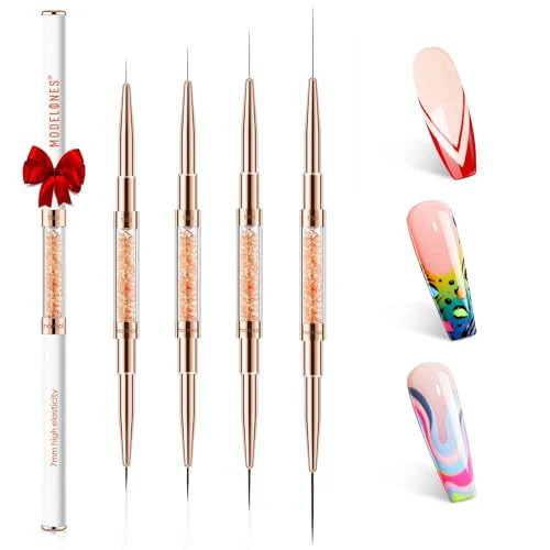 modelones Nail Art Brushes, Super Fine Thin Liner Nail Brush Set Sizes 7/11/15/20mm for Nail Gel Polish Painting Designs with Acrylic Rhinestone Handle Gift For Women