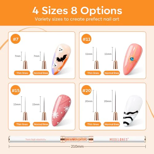 modelones Nail Art Brushes, Super Fine Thin Liner Nail Brush Set Sizes 7/11/15/20mm for Nail Gel Polish Painting Designs with Acrylic Rhinestone Handle Gift For Women - Image 3