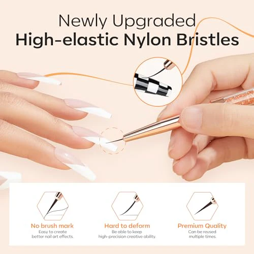 modelones Nail Art Brushes, Super Fine Thin Liner Nail Brush Set Sizes 7/11/15/20mm for Nail Gel Polish Painting Designs with Acrylic Rhinestone Handle Gift For Women - Image 5