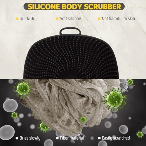 VWMYQ Silicone Body Scrubber for Men, New Upgrade Richer Foam and Effective Cleaning, Premium Silicone Scrubber with Ergonomic No-Slip Handle, Long-Lasting & Easy to Clean, Body Exfoliator Scrubber - Image 2
