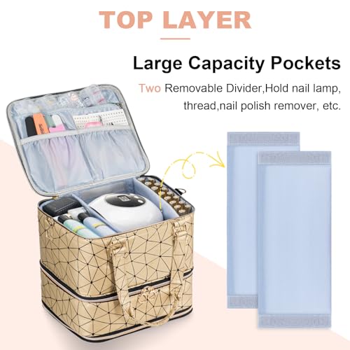 Uross Nail Polish Organizer Bag Holds 84 Bottles Nail Polish & Nail Lamp, Gel Nail Polish Organizers and Storage box for Nail Tech, Nail Kit Supplies Organizer Case-Golden - Image 2