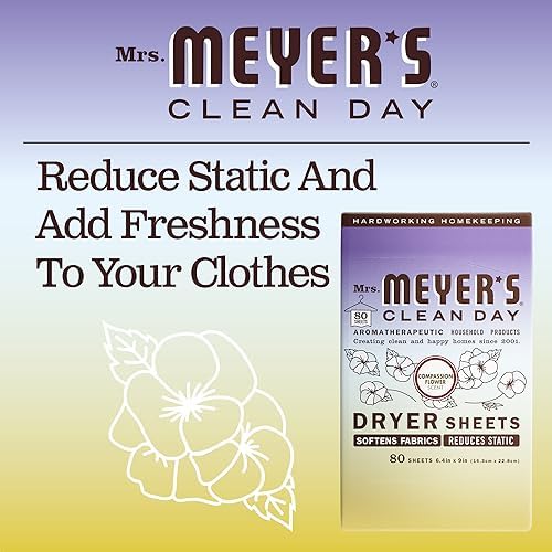 MRS. MEYER'S CLEAN DAY Dryer Sheets, Fabric Softener, Reduces Static, Infused with Essential Oils, Compassion Flower, 80 Count - Image 6