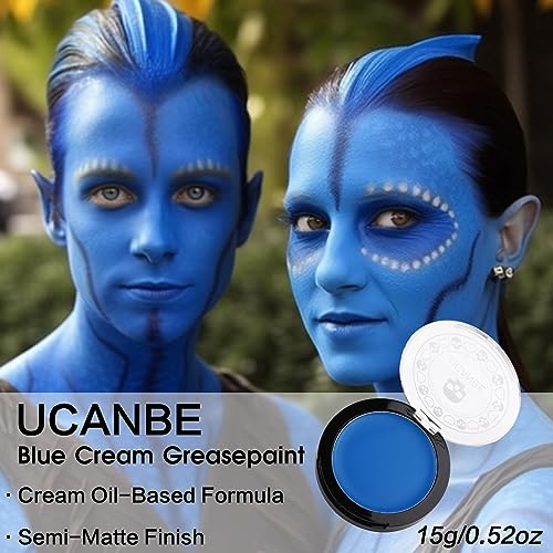 UCANBE Blue Face Body Paint Makeup Foundation, Professional Non-Toxic Greasepaint Palette for Kids & Adults Party, Cream Facepaints for Halloween Cosplay Theater Costume Stage SFX Dress-Up Makeup - Image 4