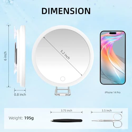 30X Magnifying Mirror with Light, Large 6'' Magnifying Makeup Mirror with Light 30X, Travel Mirror with 30X High Magnification Compact 30X Magnified Mirror with Light, 3 Suction Cup & Adjustable Stand - Image 5