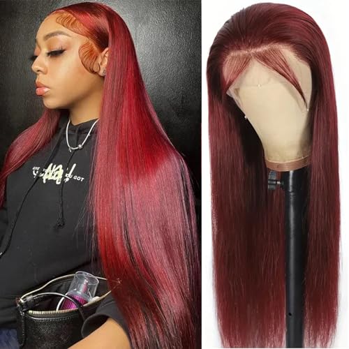 99j Burgundy Lace Front Wigs Human Hair Wigs for Black Women Burgundy Wig 13x4 HD Lace Front Wigs Human Hair Pre Plucked Red Lace Front Wigs Human Hair Straight Lace Front Wigs Human Hair 32 Inch - Image 2