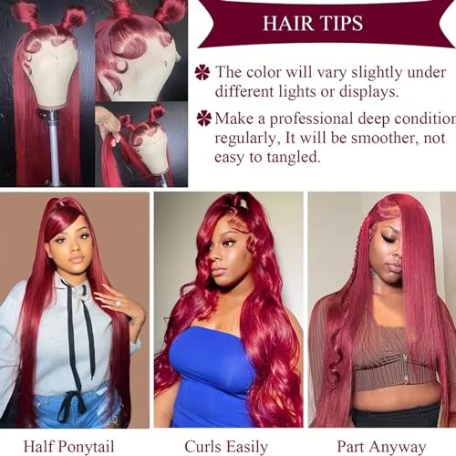 99j Burgundy Lace Front Wigs Human Hair Wigs for Black Women Burgundy Wig 13x4 HD Lace Front Wigs Human Hair Pre Plucked Red Lace Front Wigs Human Hair Straight Lace Front Wigs Human Hair 32 Inch - Image 5