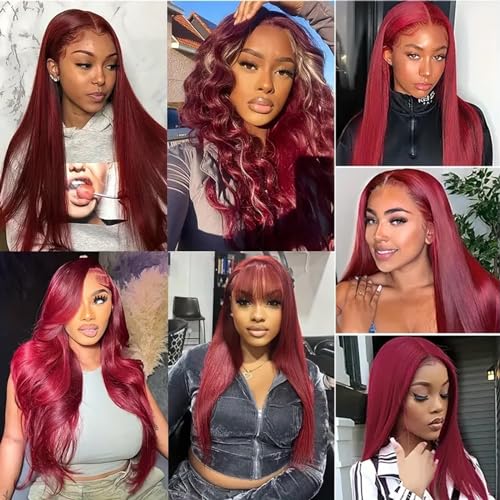 99j Burgundy Lace Front Wigs Human Hair Wigs for Black Women Burgundy Wig 13x4 HD Lace Front Wigs Human Hair Pre Plucked Red Lace Front Wigs Human Hair Straight Lace Front Wigs Human Hair 32 Inch - Image 6