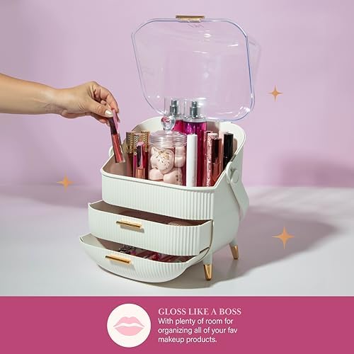 Paris Hilton Makeup Storage Organizer with Lid, Standard, White - Image 3