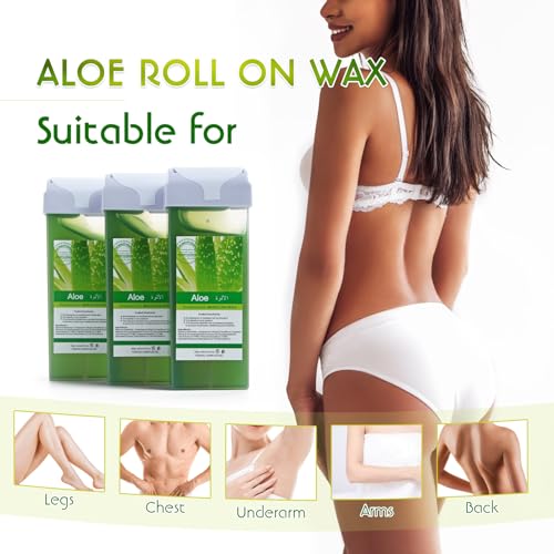 Roll On Soft Wax Refill Kit - 3 Pack Aloe Roller for Painless Hair Removal, Depilatory Cartridges for Body, Legs, Back, Armpits, Bikini Line, Women's Sensitive Skin - Image 5