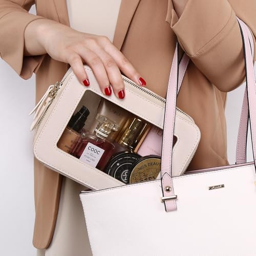 Clear Makeup Bag for Women Waterproof Travel Cosmetics and Toiletries Case Portable Makeup Oaganizer Bag Clear Car Bag with Zipper (Beige, M) - Image 2