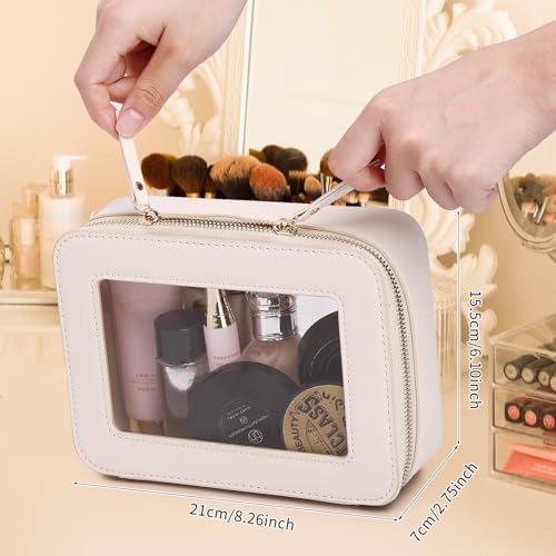 Clear Makeup Bag for Women Waterproof Travel Cosmetics and Toiletries Case Portable Makeup Oaganizer Bag Clear Car Bag with Zipper (Beige, M) - Image 3