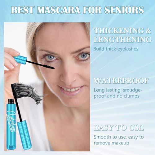 Mascara for Older Women 60 Plus, Waterproof Volumizing Mascara for Seniors with Thinning Lashes, Smudge-proof Long Lasting Mascara Black Volume and Length for Sensitive Eyes, Hypoallergenic Mascara - Image 4