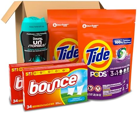 Tide Pods Liquid Laundry Detergent Pacs, Downy Unstopable Scent Beads and Bounce Dryer Sheets, Better Together Bundle - Image 5