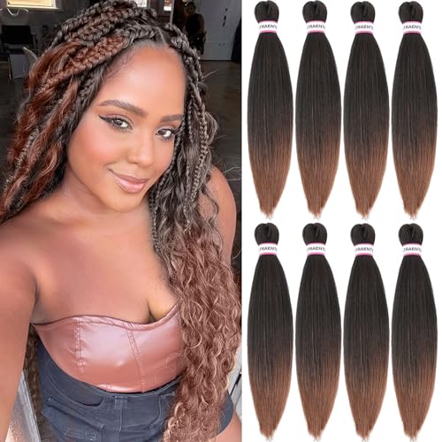 Braiding Hair Pre Stretched 20 Inch 8 Packs Brown Ombre Braiding Hair For Women Knotless Box Braids Hair Extension Yaki Texture Hot Water Setting Variety Styles Braiding Hair(20" T1B/30#)