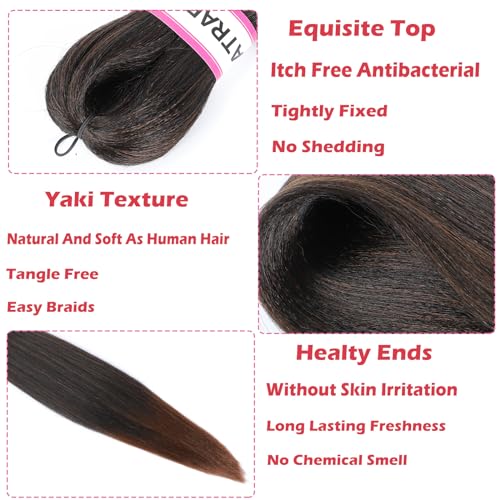 Braiding Hair Pre Stretched 20 Inch 8 Packs Brown Ombre Braiding Hair For Women Knotless Box Braids Hair Extension Yaki Texture Hot Water Setting Variety Styles Braiding Hair(20" T1B/30#) - Image 2
