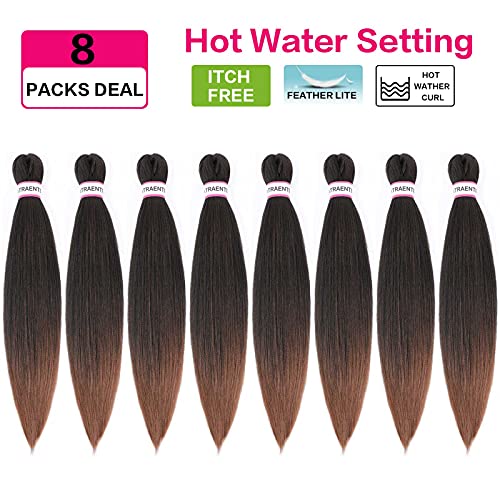 Braiding Hair Pre Stretched 20 Inch 8 Packs Brown Ombre Braiding Hair For Women Knotless Box Braids Hair Extension Yaki Texture Hot Water Setting Variety Styles Braiding Hair(20" T1B/30#) - Image 3