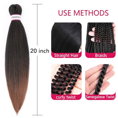Braiding Hair Pre Stretched 20 Inch 8 Packs Brown Ombre Braiding Hair For Women Knotless Box Braids Hair Extension Yaki Texture Hot Water Setting Variety Styles Braiding Hair(20" T1B/30#) - Image 4