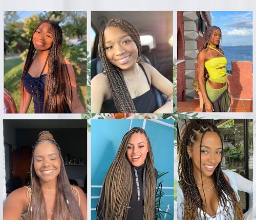 Braiding Hair Pre Stretched 20 Inch 8 Packs Brown Ombre Braiding Hair For Women Knotless Box Braids Hair Extension Yaki Texture Hot Water Setting Variety Styles Braiding Hair(20" T1B/30#) - Image 5