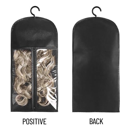 3PCS wig Hanger Hair Extension Holder Wig Storage for Multiple Wigs Bags Storage with Hanger Wig Holder Dust-proof Hair Extension Storage with Hook hair extensions, wigs & accessories (Black) - Image 3