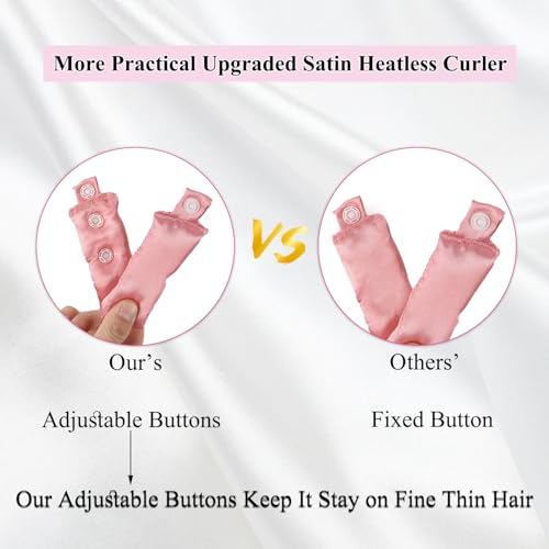 3 Sets Bun Bons Heatless Curls Satin Heatless Curling Set Overnight Curls Blowout Rods soft Hair Curlers to Sleep in with Bonnet Cap No Heat Silk Wrap Headband Roller SPink - Image 2