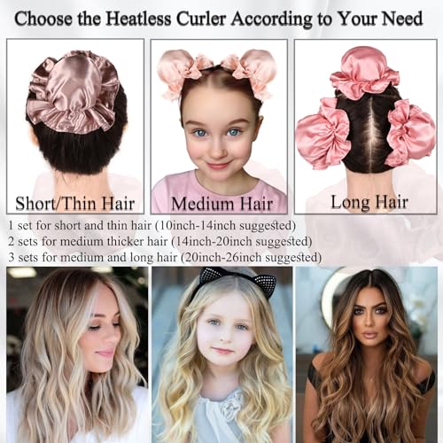 3 Sets Bun Bons Heatless Curls Satin Heatless Curling Set Overnight Curls Blowout Rods soft Hair Curlers to Sleep in with Bonnet Cap No Heat Silk Wrap Headband Roller SPink - Image 4