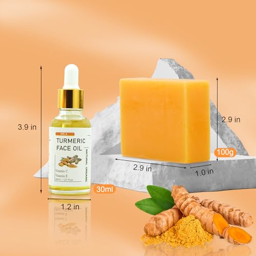 MR.A 2Pcs Turmeric Soap Bar and Turmeric Oil Set for Face & Body, Nautral Ingredients with Vitamin C to Cleanses, Soothing, Hydrating Skin, Turmeric Skin Care Set for All Skin Type - Image 7