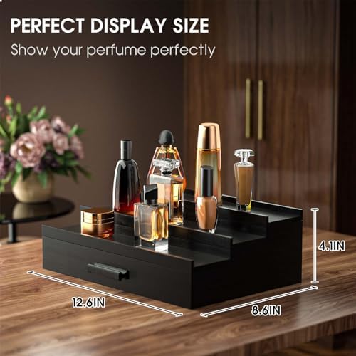 Sephyroth Wooden Cologne Organizer for Men 3 Tier of Elevated Cologne Display Shelf with Drawer Storage Perfume Organization and Storage Display Risers,Great Gift for Man(Black) - Image 4