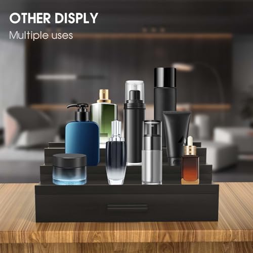 Sephyroth Wooden Cologne Organizer for Men 3 Tier of Elevated Cologne Display Shelf with Drawer Storage Perfume Organization and Storage Display Risers,Great Gift for Man(Black) - Image 6
