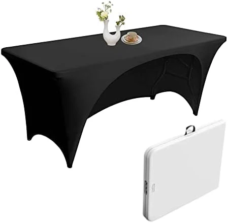 Urby Elastic Open Back Table Clothes for 6 Foot Rectangle Tables Fits 6ft Folding Tables from Lifetime, COSCO, Mainstays and Others. Heavy-Duty Stretchy Wrinkle Resistant Spandex. Black 2 Pack.