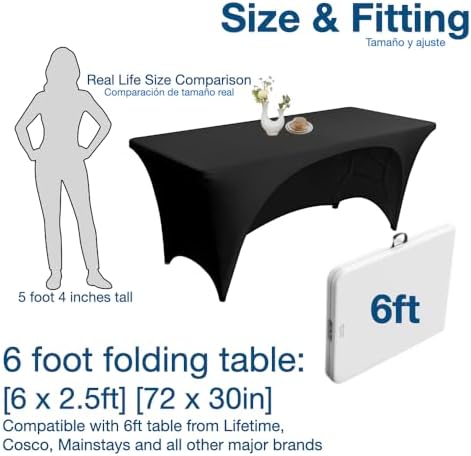 Urby Elastic Open Back Table Clothes for 6 Foot Rectangle Tables Fits 6ft Folding Tables from Lifetime, COSCO, Mainstays and Others. Heavy-Duty Stretchy Wrinkle Resistant Spandex. Black 2 Pack. - Image 4