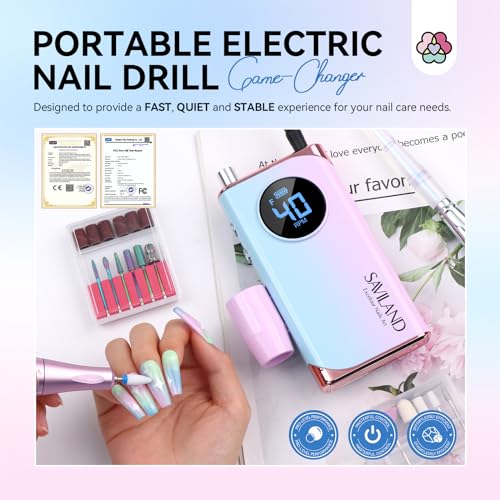 SAVILAND Nail Drill Professional: 40000RPM Electric Nail File 2024 Macaron Gradient Pink Nail Drill Machine for Faster Removel Acrylic Nail Salon at Home Use Manicure Pedicure Manicurist Good Choice - Image 3