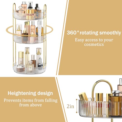 MOKANI 360 Rotating Makeup Organizer for Vanity, 3 Tier Adjustable Perfume Organizer for Dresser, Multi-Function Spinning Cosmetics Skincare Storage for Bedroom, Dresser, Countertop, Clear - Image 2
