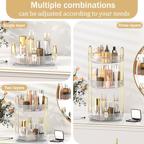 MOKANI 360 Rotating Makeup Organizer for Vanity, 3 Tier Adjustable Perfume Organizer for Dresser, Multi-Function Spinning Cosmetics Skincare Storage for Bedroom, Dresser, Countertop, Clear - Image 4