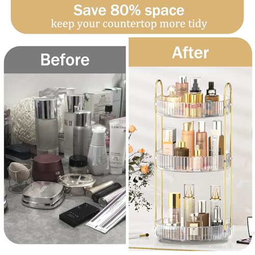 MOKANI 360 Rotating Makeup Organizer for Vanity, 3 Tier Adjustable Perfume Organizer for Dresser, Multi-Function Spinning Cosmetics Skincare Storage for Bedroom, Dresser, Countertop, Clear - Image 5