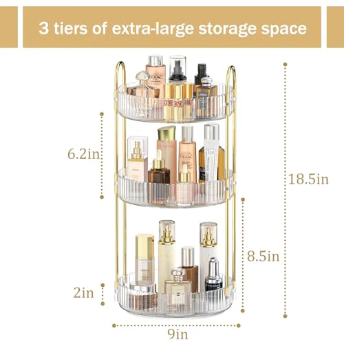 MOKANI 360 Rotating Makeup Organizer for Vanity, 3 Tier Adjustable Perfume Organizer for Dresser, Multi-Function Spinning Cosmetics Skincare Storage for Bedroom, Dresser, Countertop, Clear - Image 6