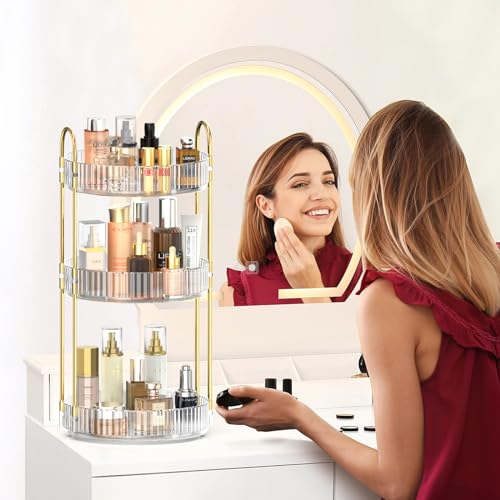 MOKANI 360 Rotating Makeup Organizer for Vanity, 3 Tier Adjustable Perfume Organizer for Dresser, Multi-Function Spinning Cosmetics Skincare Storage for Bedroom, Dresser, Countertop, Clear - Image 7