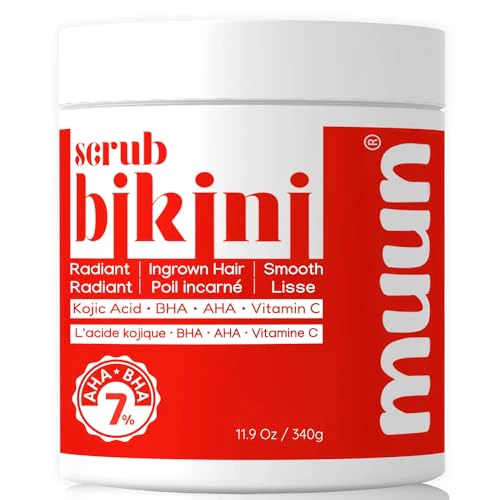 Bikini Area Exfoliator, 2% Kojic Acid Vitamin C & 7% AHA/BHA Even Skin Tone & Ingrown Hair - Underarm Scrub - Radian, Smoothe & Soften Body Scrub