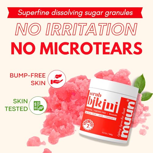Bikini Area Exfoliator, 2% Kojic Acid Vitamin C & 7% AHA/BHA Even Skin Tone & Ingrown Hair - Underarm Scrub - Radian, Smoothe & Soften Body Scrub - Image 5