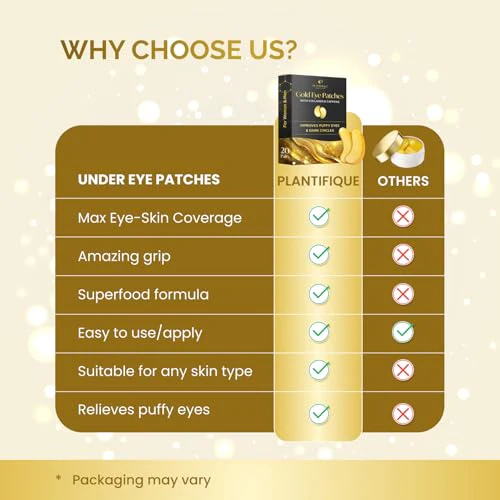 PLANTIFIQUE Gold Eye Patches for Puffy Eyes | 20 Pairs | Valentines Day Gifts Under Eye Masks for Dark Circles | Puffiness Eye Gels | Eye Mask Skincare - Image 8